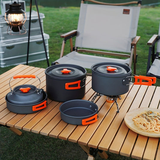 Outdoor Camping Cookware Set | Portable Aluminum Alloy Cooking Pot Pan Kettle Kit | Lightweight Backpacking Hiking Travel Picnic BBQ Gear for Family Camp Kitchen
