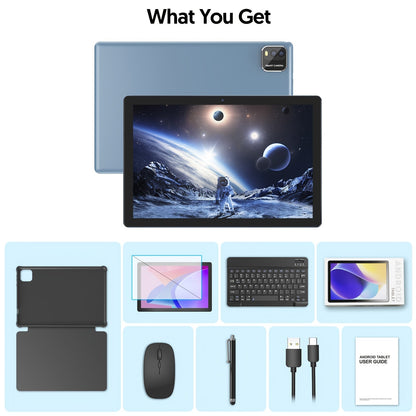 10 Inch 2-in-1 Android 14 Tablet with Keyboard Mouse Stylus – 6GB RAM 64GB ROM 1TB Expandable, WiFi 6, 6000mAh Battery, Quad-Core, Dual Camera, GMS Certified Tablet PC