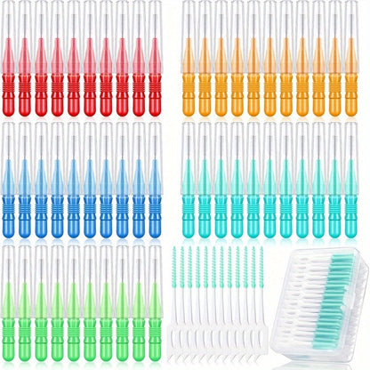 Interdental Brush Picks 350 Pack Soft Floss Dental Toothpick Cleaners Mixed Color - Oral Care Flosser Refill Set for Braces Bridges Implants Teeth Cleaning