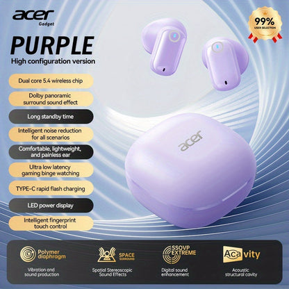 Acer OHR501 Dolby Surround Sound Wireless Earbuds Bluetooth 5.4 Semi-In-Ear TWS Intelligent Noise Cancellation Fingerprint Touch Control Ultra-Low Latency Type-C Fast Charging 8 Colors