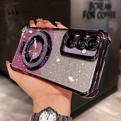 Samsung Galaxy Glitter Kickstand Case with Stand Bracket - Sparkle Bling Detachable Shockproof Fashion Phone Cover for Galaxy S25 S24 S23 S22 Ultra Plus FE, Cute Phone Case for Women Girls Teens