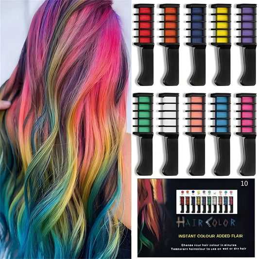 Temporary Hair Chalk Comb Set 11pcs 10 Colors Washable Hair Dye – Y2K Festival Halloween Christmas Birthday Stocking Stuffer Gift for Girls Kids Teens Adults All Hair Types