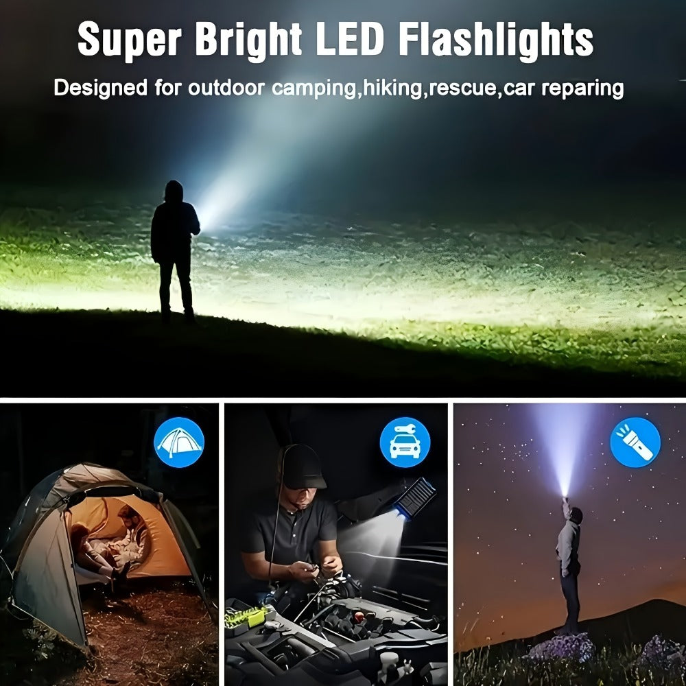 42800mAh Solar Power Bank Wireless Charging with 4 Built-In Cables – 6 Output Ports 15W Fast Charge Dual LED Flashlight Portable Battery Pack for iPhone Samsung Android Camping Travel Emergency