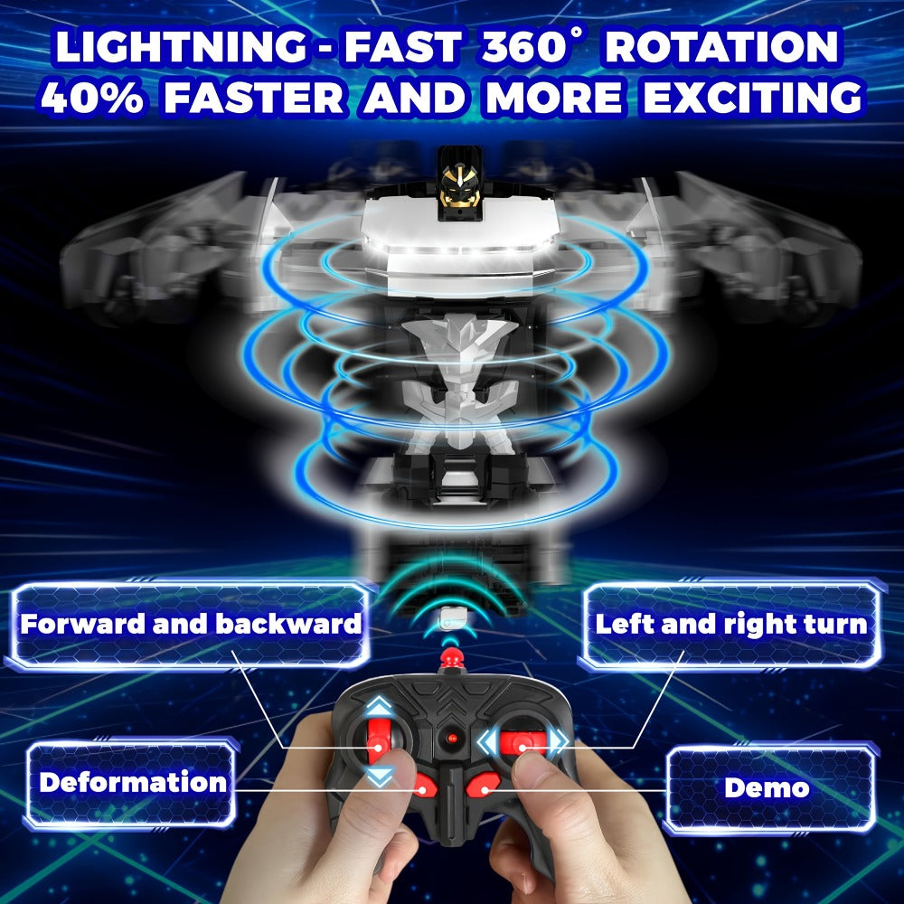 Remote Control Car, Spider-Man Pattern 1:18 Transforming Robot Vehicle with One-Button Change, LED Lights and Three Colors