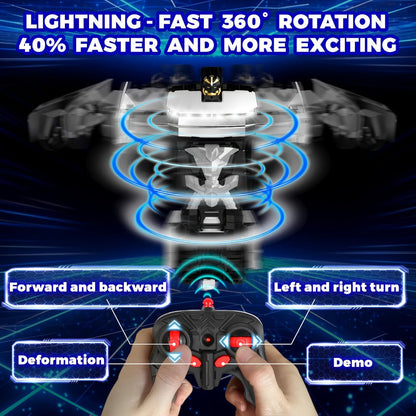 Remote Control Car, Spider-Man Pattern 1:18 Transforming Robot Vehicle with One-Button Change, LED Lights and Three Colors