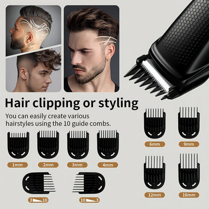 Beard Trimmer for Men - Professional Hair Clipper Electric Razor Zero Gapped T-Blade Edger Liner Cordless Rechargeable Mustache Trimmer Grooming Kit for Body Face Neck Black