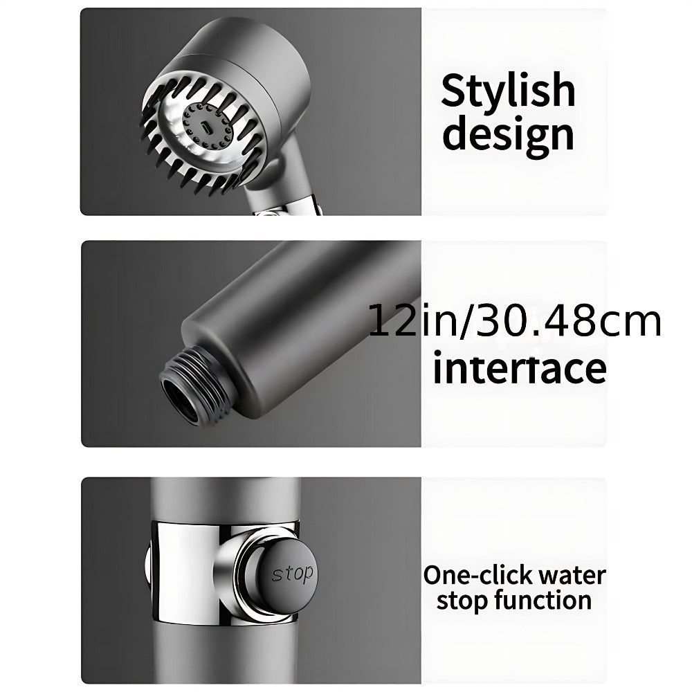 Nine-Piece Handheld Shower Head Set with Three Spray Modes, 59-Inch Hose, Five Cartridges and Wall Bracket