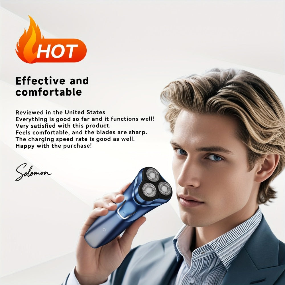 Three-Head Rotary Electric Shaver with Pop-Up Trimmer in Gunmetal or Blue Fade, ABS and Stainless Steel