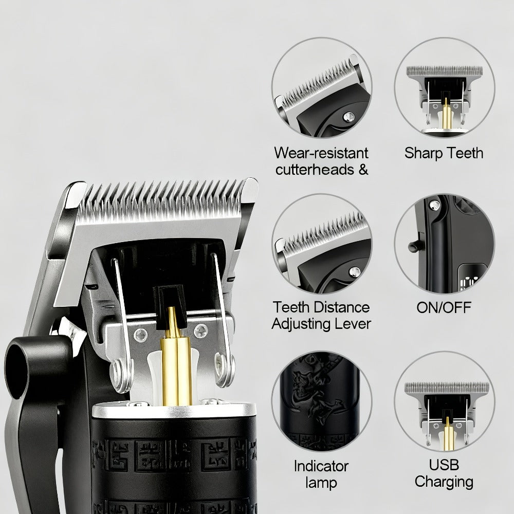 Cordless Hair Clipper & Beard Trimmer Set for Men — USB Rechargeable with Battery Indicator, 4 Comb Attachments, Professional Home Barber Kit for Hair Cutting & Grooming, Travel-Ready Gift for Men
