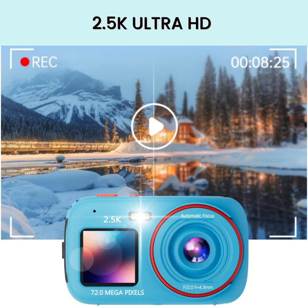 Vintage CCD Digital Camera 72MP 2.5K Vlogging Camera 16X Zoom Auto Focus Dual Screen 32GB Card Retro Compact Camera for Teens Beginners Travel Photography Gift for Girls Boys