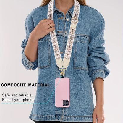 Phone Lanyard Crossbody Strap with Zipper Pouch, Beaded Charm and Five Exact Printed or Solid Styles