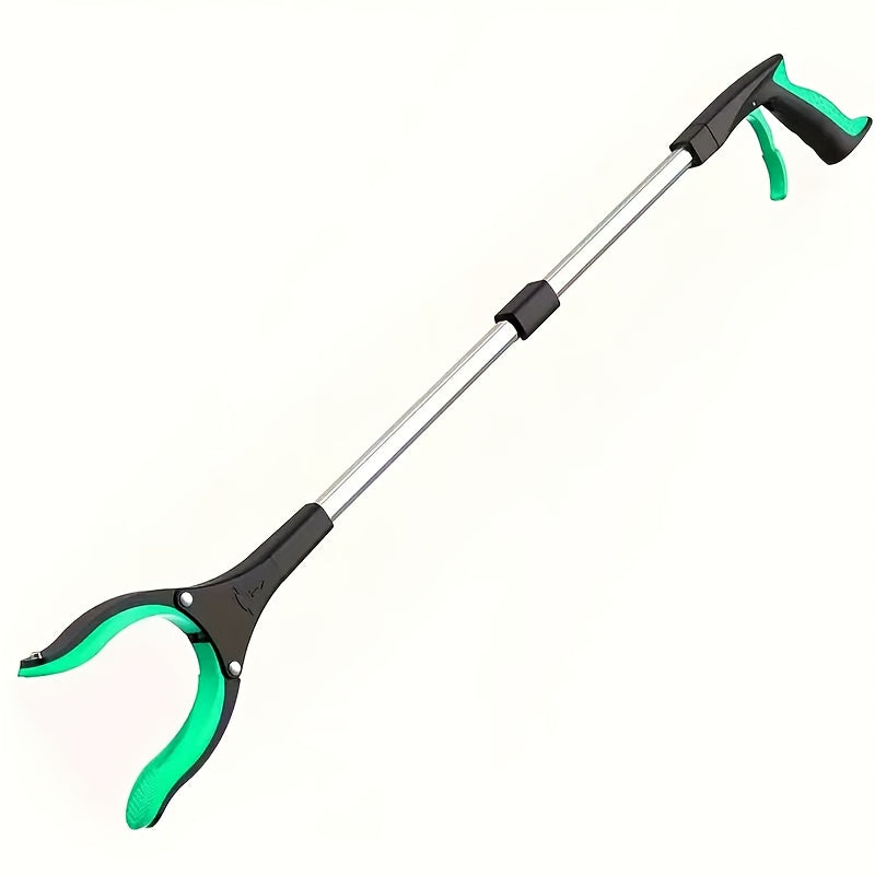 Folding Grabber Reacher with Rotating Silicone Jaws, Magnetic Pickup Tip, Wrist Cord and Green Handle