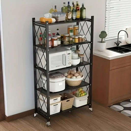 Rolling Storage Rack with Wheels – 3, 4 or 5 Tier Portable Movable Shelving Unit, No Assembly Required, Large Capacity Floor Storage Shelf for Garage, Balcony, Camping, Outdoor & Commercial Use
