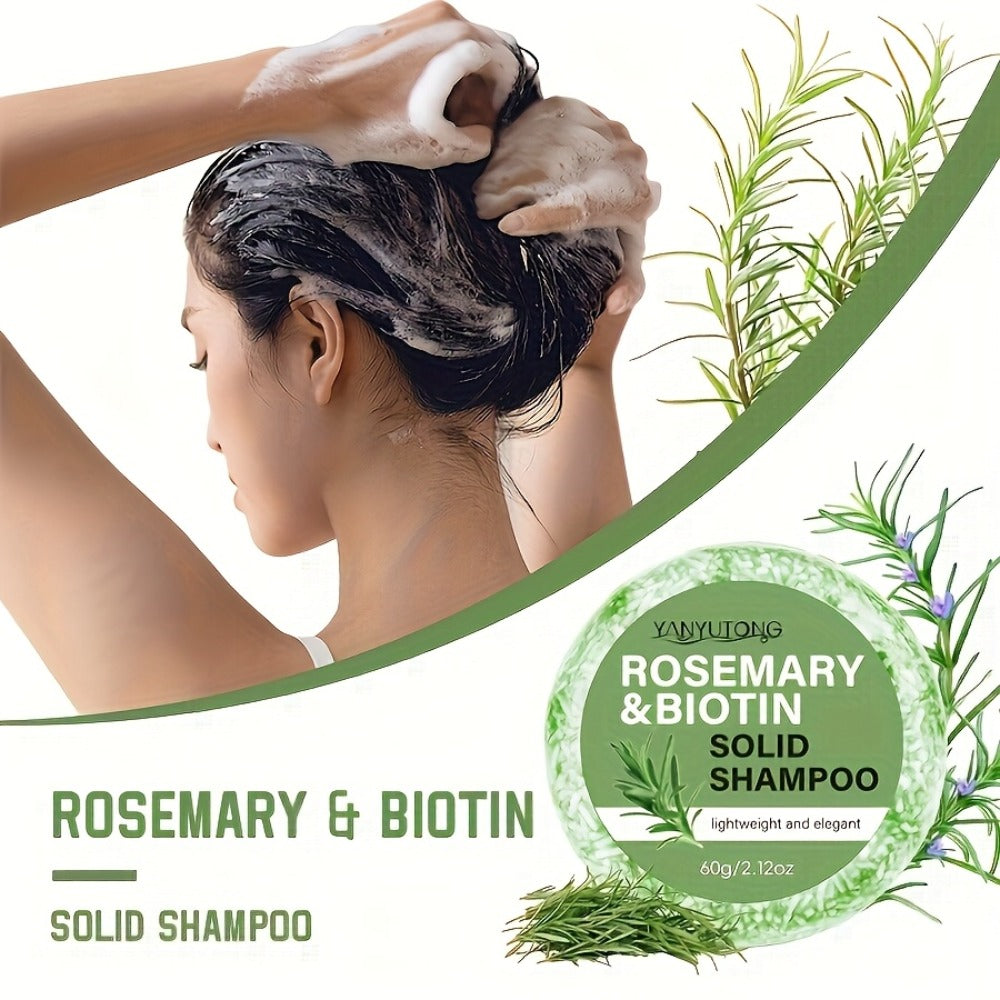 Rosemary Biotin Solid Shampoo Bar 3 Pack — Plant-Based Nourishing Mild Non-Irritating Formula for Sleek Smooth Hair, Scalp Care, Frizz Control, All Hair Types, Eco-Friendly, 60g Each