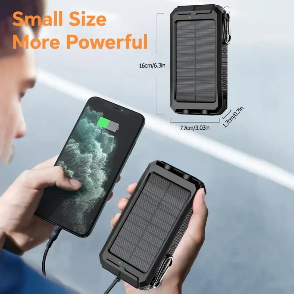 Solar Power Bank, 50000mAh Dual-USB Charger with Solar Panel, Dual LED Flashlights, Compass and Four Colors