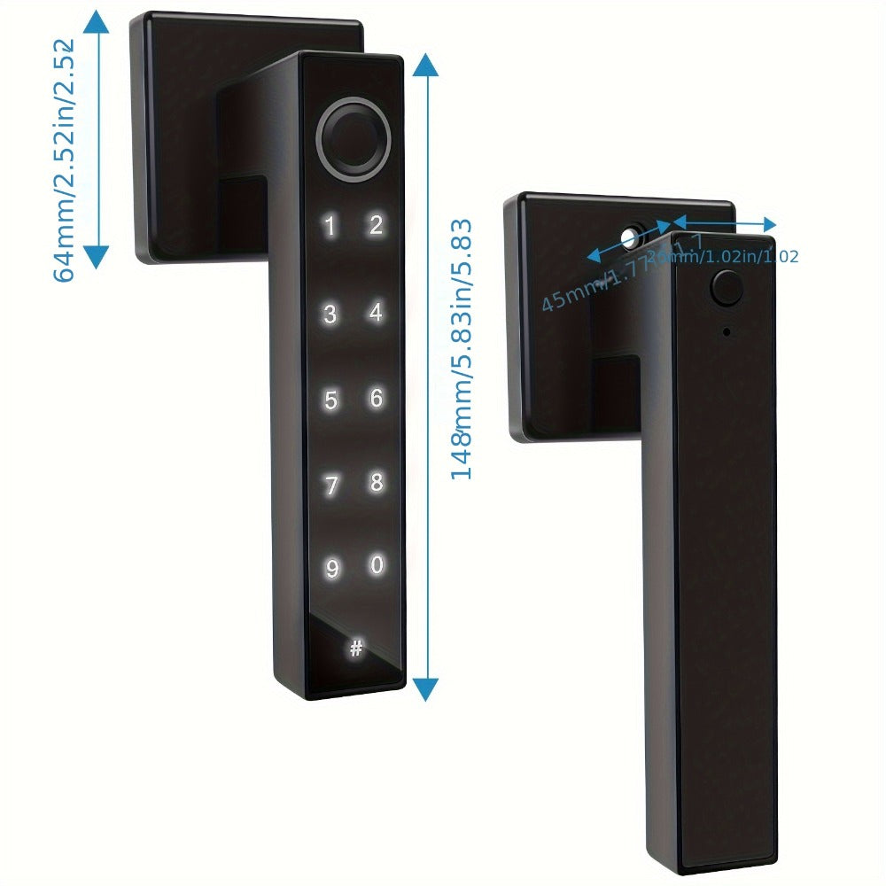 5-in-1 Smart Door Lock Handle with Fingerprint, App, Passcode, IC Card & Key - Anti-Peep, Left & Right Hand Compatible, Keyless Entry for Home, Office & Apartment, 2 IC Cards & 2 Keys Included