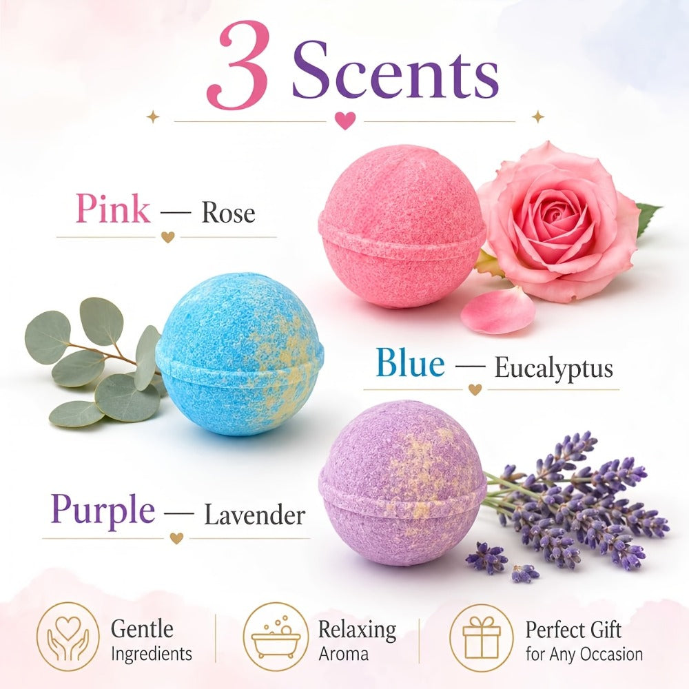 Bath Bombs, 91-Piece Mini Fizzer Set with 15g Round Pieces, Three Labeled Scents and Random Assorted Colors