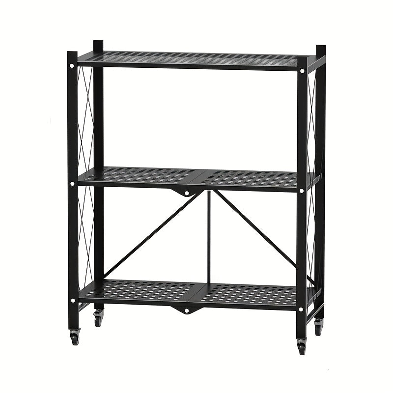 Foldable Rolling Storage Shelf in Three, Four or Five-Tier Options with Black or White Finish