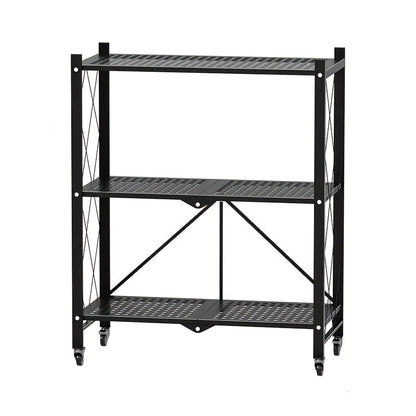 Foldable Rolling Storage Shelf in Three, Four or Five-Tier Options with Black or White Finish