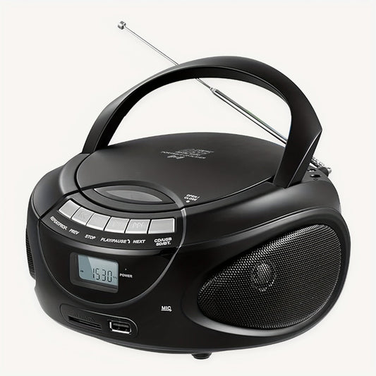 Portable CD Player Boombox with AM FM Radio Dual Stereo Speakers, Aux Input USB TF Card MP3 Player, Earphone Jack, A-B Repeat, Plug & Play 120V, Multi-Function Home & Outdoor CD Boombox