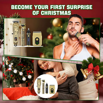 USB Precision Hair Clipper Set for Men – Wireless Electric Clippers & Nose Trimmer Shaver, 2/4pcs Professional Cordless Grooming Kit for Personal Use, Hairdressing & Barber Gift