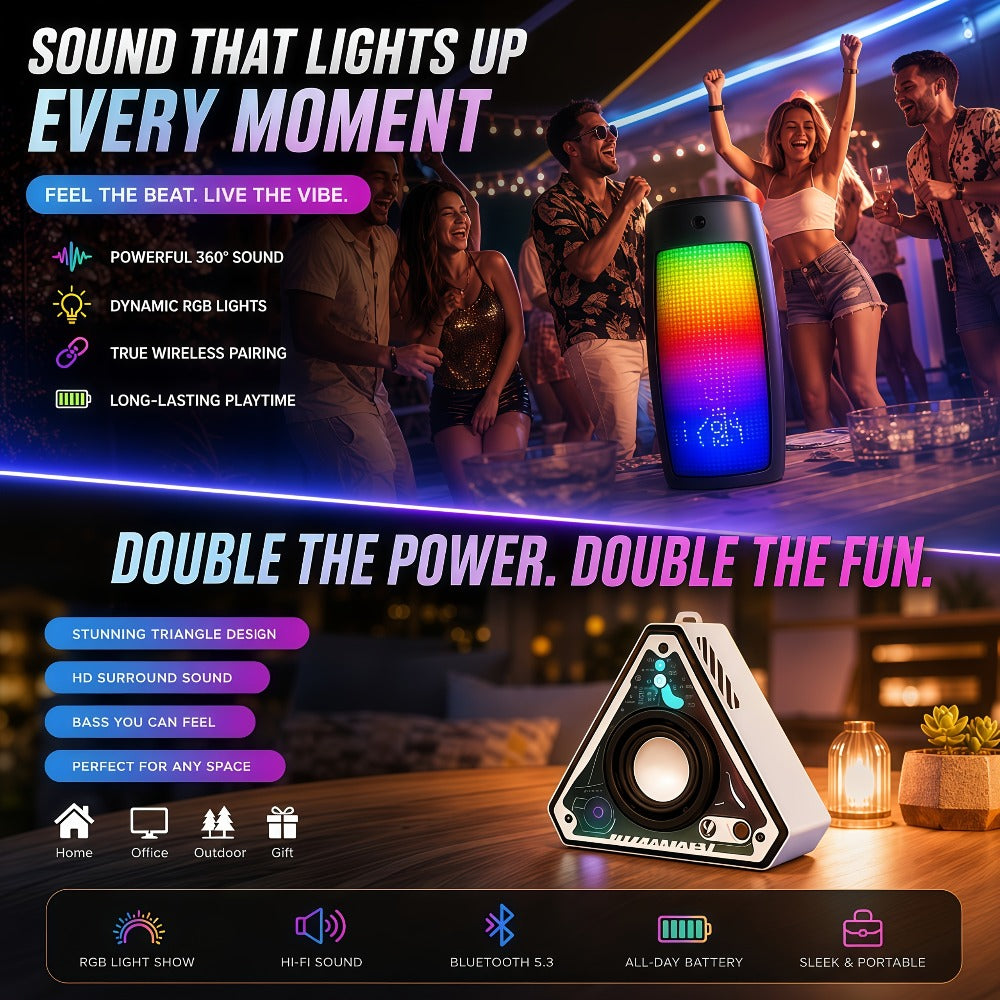 Portable Bluetooth Speaker Triangular Rechargeable Model with Subwoofer and Six Retained Pack Options