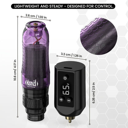 Tattoo Machine Kit VOID Wireless Pen with 1200mAh Battery, 4-12V Adjustment, 10 Cartridges and 5 Ink Shades