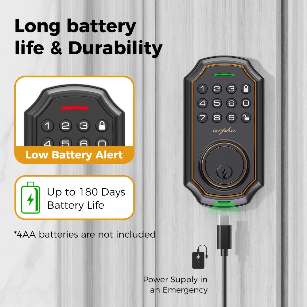 100 Code Keypad Door Lock Smart Keyless Entry Deadbolt – Anti-Peep Password, One-Touch Auto Lock, Fingerprint & WiFi Options, Zinc Alloy Front Door Lock, Easy Install, Low Battery Alarm, Black Silver