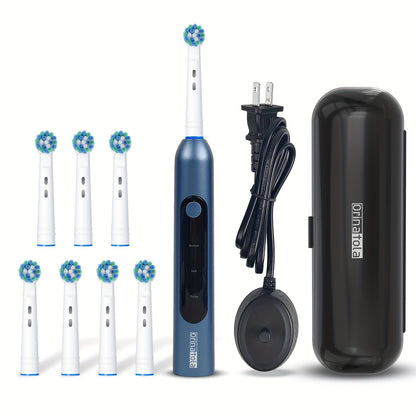 Electric Toothbrush with Eight Round Brush Heads, Three Modes, Induction Charging, IPX7 Rating and Travel Case
