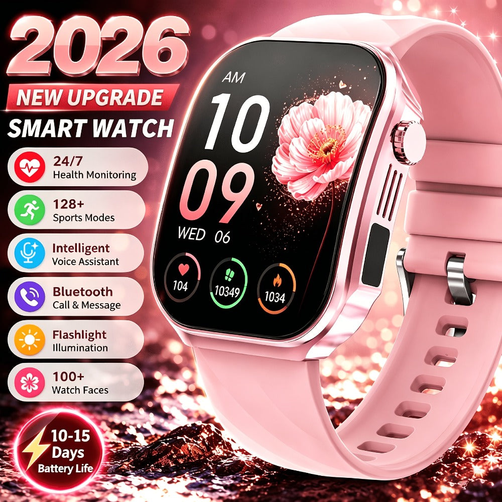 Curved Screen Smartwatch 1.85 Inch Full Touch Calling Messaging Music Camera Control Fitness Tracker Heart Rate Sleep Multiple Sport Modes Android iPhone Compatible Women Men Outdoor Lighting Version Black Pink