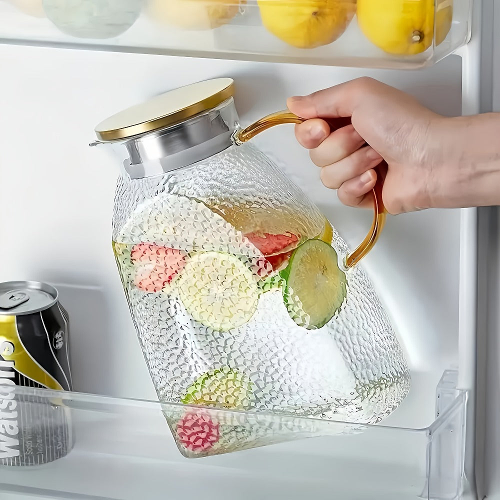 1.8-Liter Textured Glass Fridge Jug Set with Lid, Long Spoon and Cleaning Brush for Cold Drinks