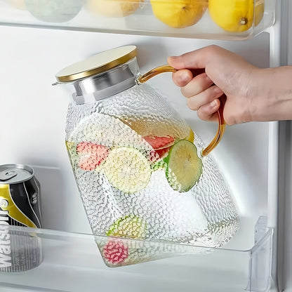 1.8-Liter Textured Glass Fridge Jug Set with Lid, Long Spoon and Cleaning Brush for Cold Drinks