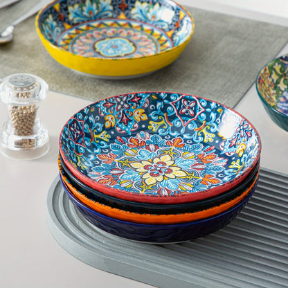 Bohemian Pasta Bowls Set of 6 | 32 Oz Porcelain, Floral Pattern, Microwave & Dishwasher Safe – VANCASSO