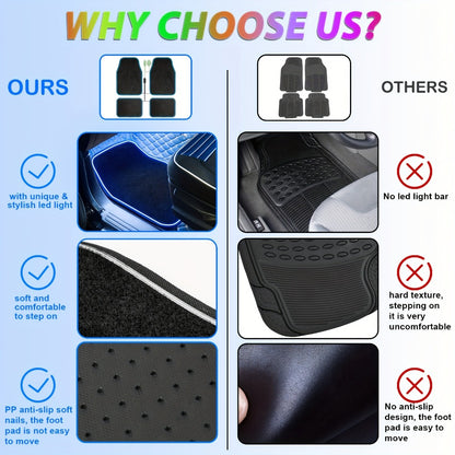 LED Car Floor Mats with RGB Strip Light & App Control – Anti-Slip Universal Fit Interior Ambient Lighting for SUV Truck Sedan Jeep, Soft Mat & PU Leather Options, Car Interior Decor Upgrade