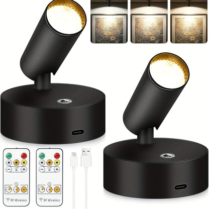 Rechargeable Indoor Spotlight LED – 3-Color Dimmable with Remote & Timer, 350° Adjustable, 2500mAh Battery, Magnetic Base Wall Accent Light for Pictures, Plants & Artwork (White / Black, 1 or 2 Pack)
