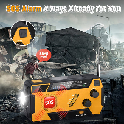 2000mAh AM/FM/NOAA Emergency Radio with Built-In Charging Cables, Solar Panel, Hand Crank and Three Colors