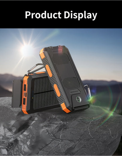 Power Bank Solar 20000mAh with Dual USB, LED Flashlight, Compass and Black or Orange Shell