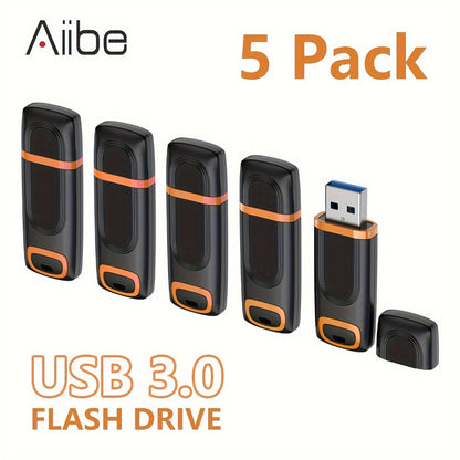 USB Flash Drive Aiibe Five-Pack USB 3.0 Memory Sticks with LED Indicator and 16GB to 128GB Options