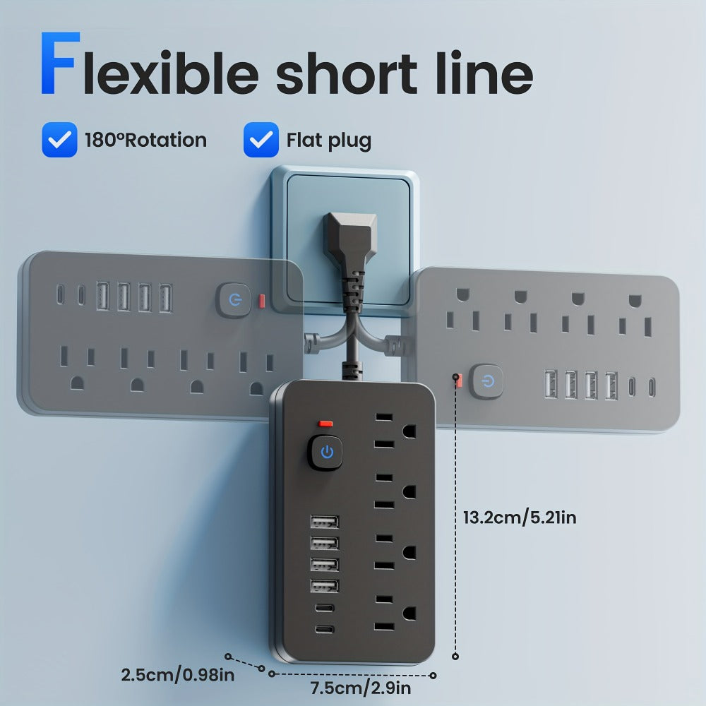 Power Strip Wall-Mount Outlet Extender with 10-in-1 or 14-in-1 Port Layout, USB-C and Master Switch