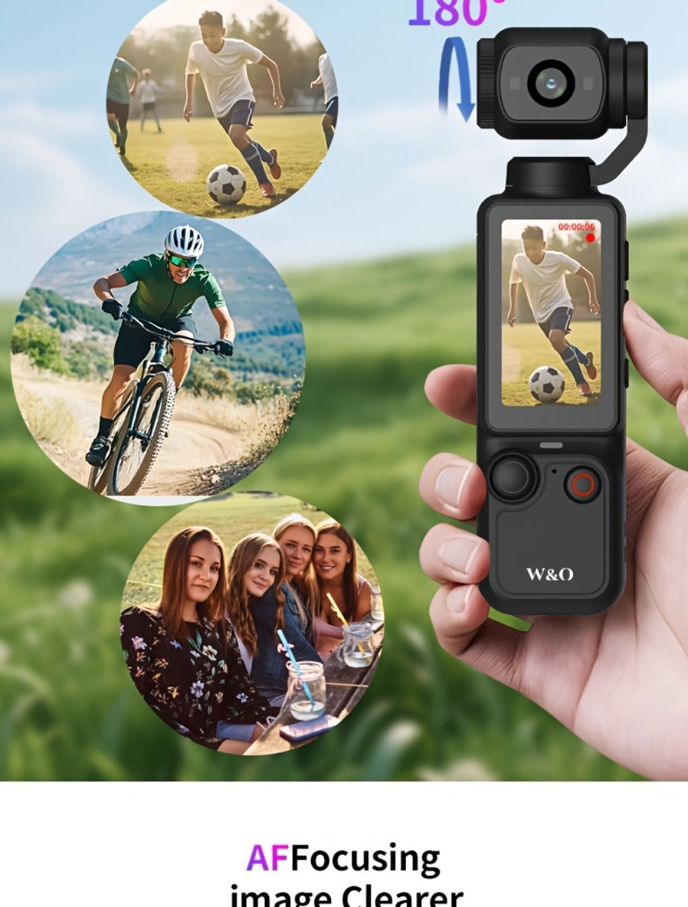 4K UHD Vlogging Action Camera 180° Rotating Lens Anti-Shake 1.9" Screen 2000mAh Battery – Lightweight Travel Cam with Image Stabilization for Vlogging, Hiking & Outdoor Sports | Gift for Teens & Adults
