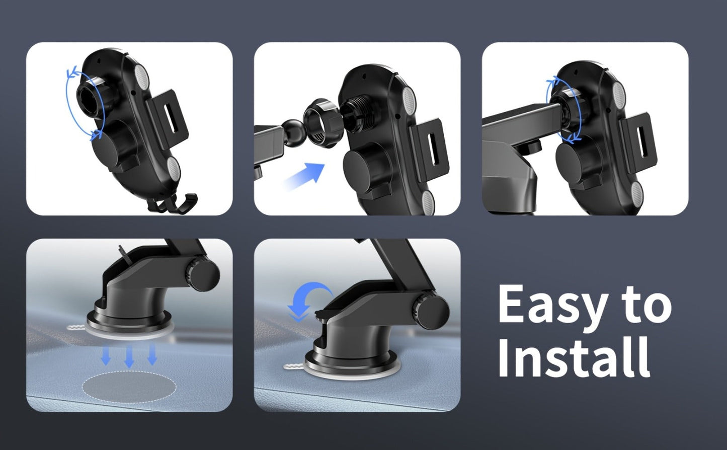 Infrared Auto-Sensing Car Phone Mount 10W Wireless Charging Auto-Lock Clamp Vent Clip Dashboard Suction 360° for iPhone 16 15 14 13 12, Samsung Galaxy S24 S23 S22, All Qi Devices – Black