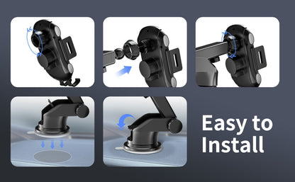 Infrared Auto-Sensing Car Phone Mount 10W Wireless Charging Auto-Lock Clamp Vent Clip Dashboard Suction 360° for iPhone 16 15 14 13 12, Samsung Galaxy S24 S23 S22, All Qi Devices – Black