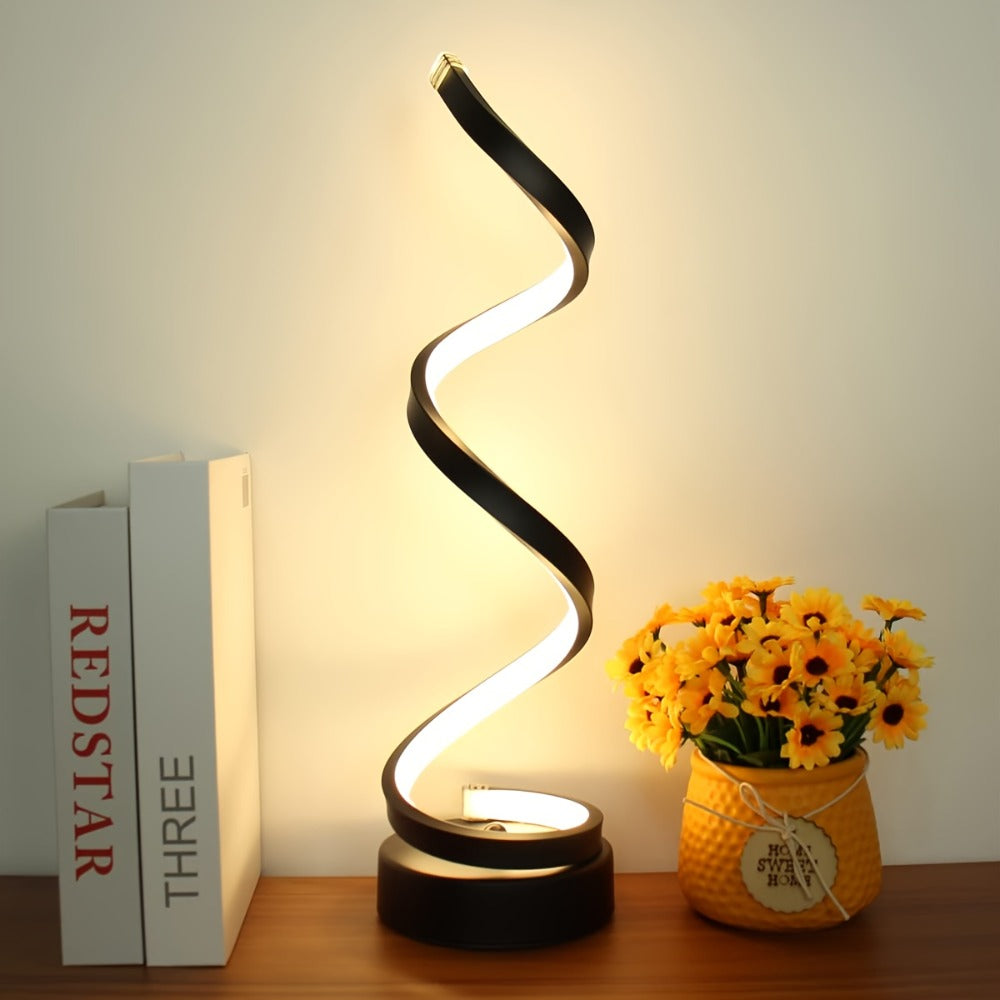 Two-Style Spiral LED Table Lamp with Touch Dimming in Black or White, Single or Two-Pack Options