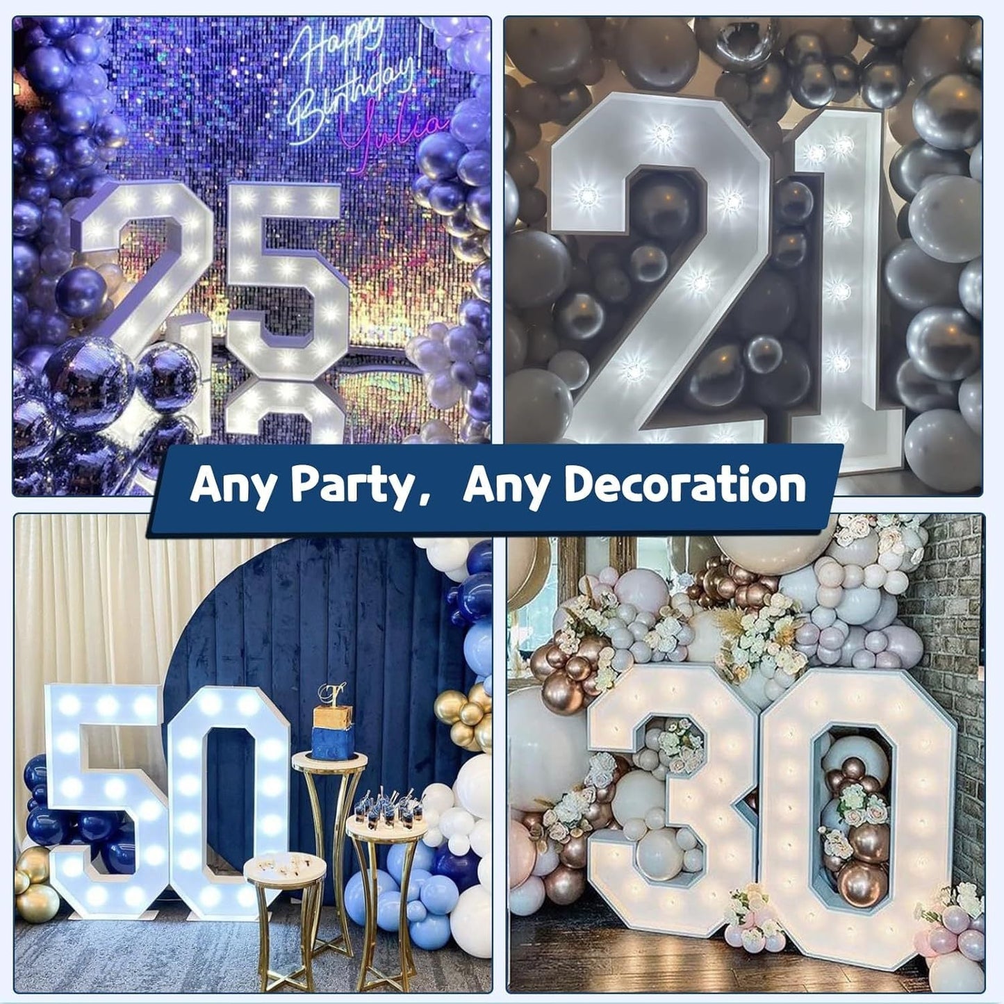 LED Marquee Number Balloon Frame in Selectable 3FT or 4FT Heights with Pre-Cut Mosaic-Style Panels