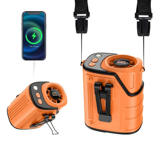 Portable Fan, 3600mAh Three-in-One Waist Clip Model with Adjustable Speeds, LED Flashlight and Digital Display
