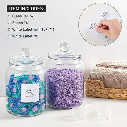 Wide-Mouth Glass Storage Canisters with Lids, Labels and Spoons in Five Pack Configurations