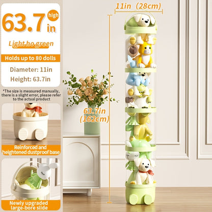 Toy Storage Organizer 4-Layer Transparent Cylindrical Bin in Cream, Pink or Green for Plush Display