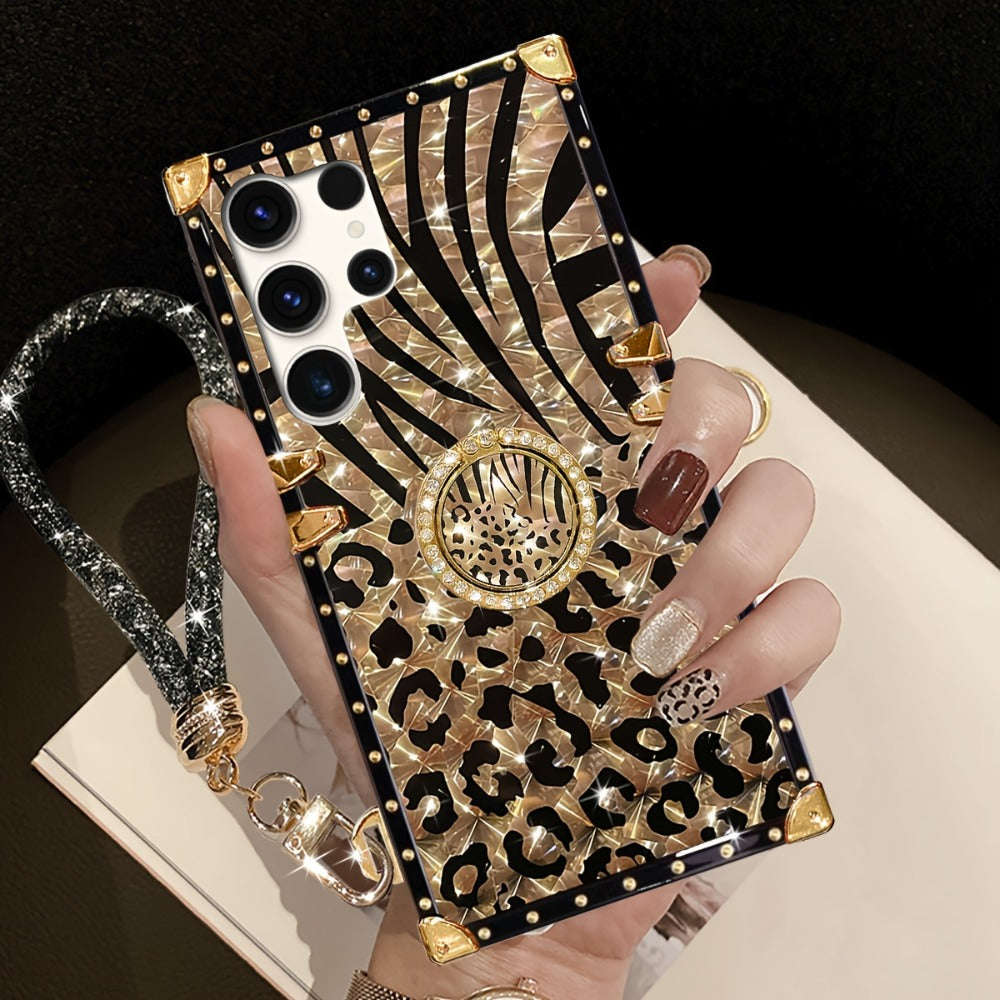 Leopard-Print Samsung Galaxy Phone Case with Ring Holder for Selected S22, S24 and S25 Models