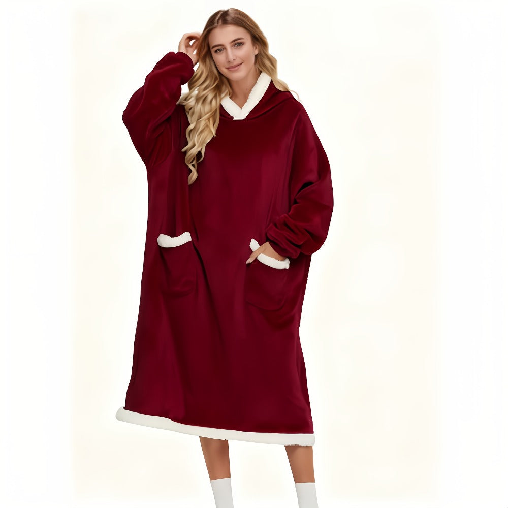 Hooded Wearable Blanket – Double-Sided Flannel Suede Hoodie Blanket for Women & Men, 500gsm Oversized Warm Cozy Sweatshirt