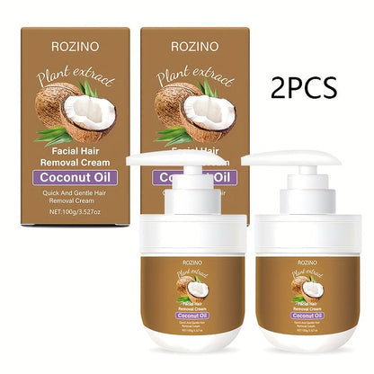Hair Removal Cream ROZINO Coconut Oil 100g Two-Pack Pump Jars with Cartons for External Body Grooming